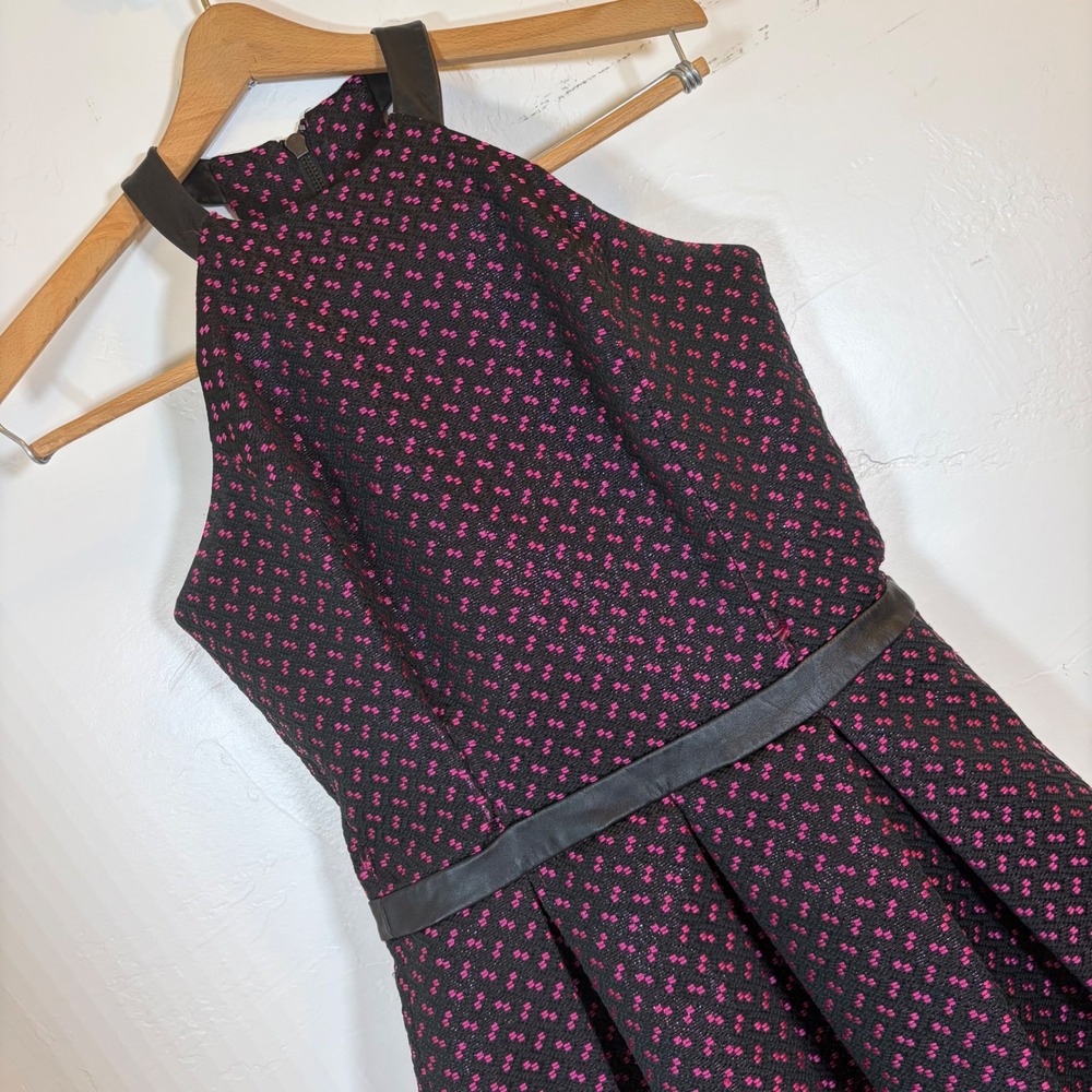 Anna Catherine Pink Black Metallic Halter Dress Lamb Leather Trim Size‎ 2 Party